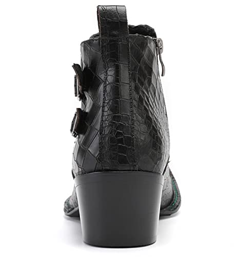 Santimon Mens Western Chelsea Boots Genuine Leather Casual Square Toe Metal Tip Zipper Dress Ankle Boot4