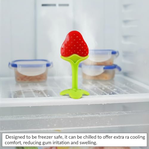 Image of Safe-O-Kid BPA-Free Organic Silicone Fruit Teether | Soft, Non-Toxic Teething Relief for Infants & Toddlers | Food-Grade for 0-12 Months - Red