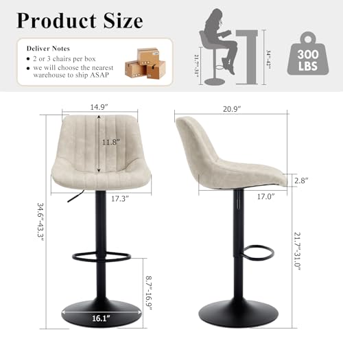 Butacos Giratorios de Bar, Set de 2, Altura Ajustable (21,7''-31''), Sin Apoyabrazos, Asiento en Cuero Sintético para Isla de Cocina o Bar en Casa, Color Gris-Negro miniatura 2