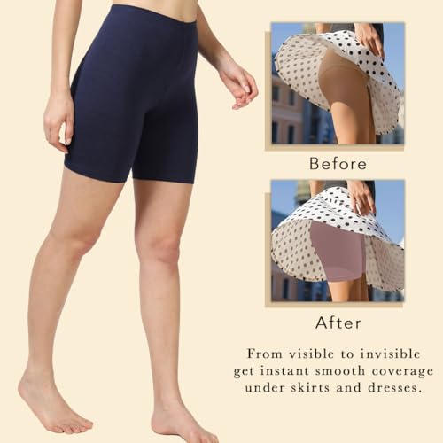 Image of Lavos Women Under Dress Sports Cycling Shorts, Bamboo Cotton Activewear Yoga Gym Workout Anti-Bacterial Uniform, Elastic Mid Waist Shorties Tights for Womens and Young Ladies