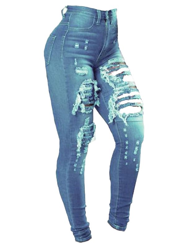 Women High Waist Ripped Jeans with Buttons Butt Lift Stretch Distressed Denim Pants Stretchy Slimming Pull-On Jean2