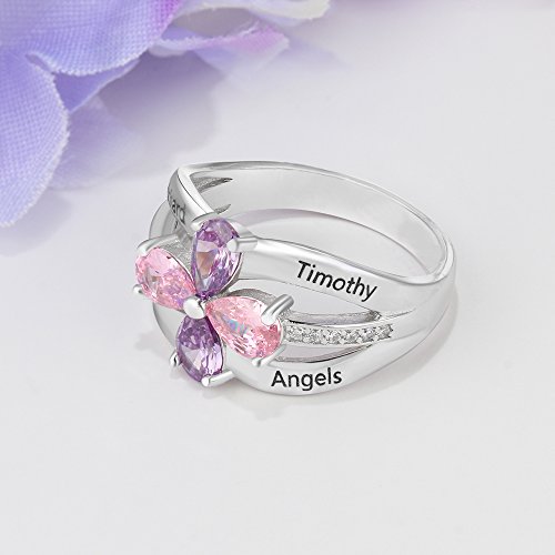 Personalized Sterling Silver Mothers Rings with 4 Simulated Birthstones 4 Names Custom Family Mom Jewelry Engraved Promise Rings for Women4