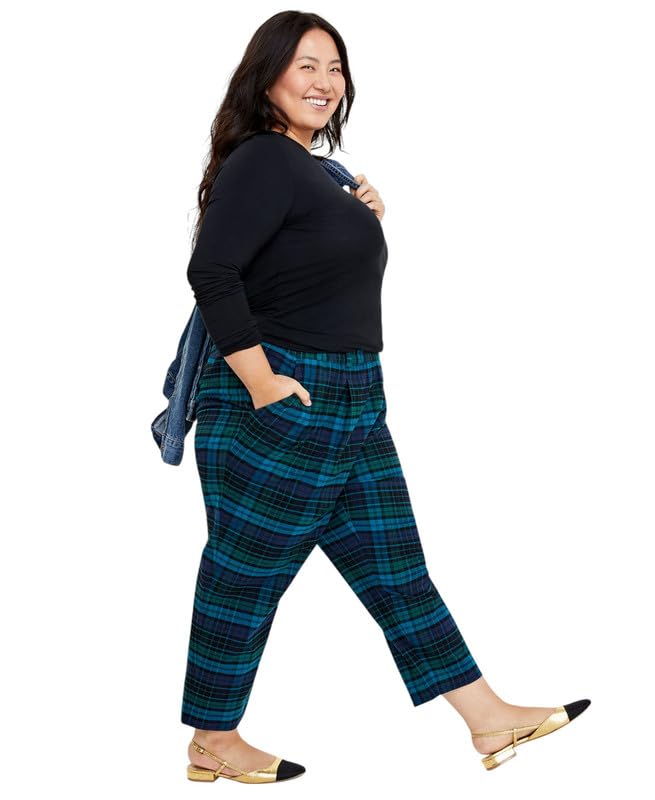 Women's Plus Size Brushed Relaxed Ankle Pants (Blue Green Combo, 2X)