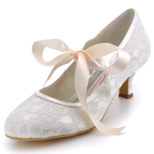 ELEGANTPARK Lace Wedding Shoes Closed Toe Bridal Shoes Women Mary Jane Low Heels Pumps Wedding Dress Shoes