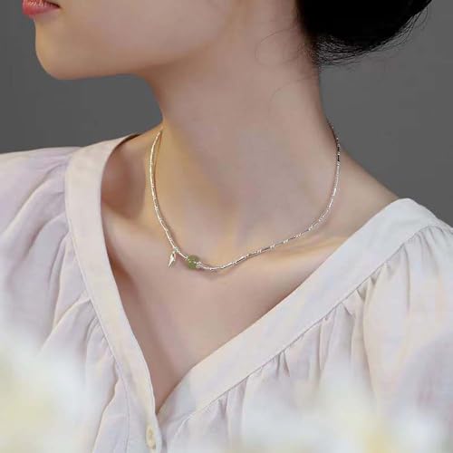 Collier de perles de jade vert argent style bohème chic quotidien
