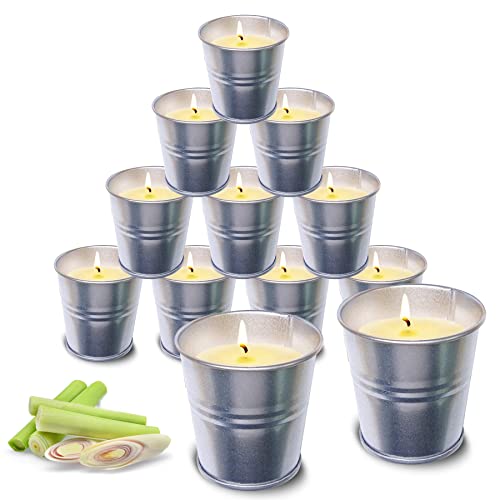 Topsics 12 Pezzi Candela Citronella Esterno Interno, 12 * 50g Candele Citronella per Giardino, Cera di Soia Naturale per Campeggio Patio/Balcone/Campeggio