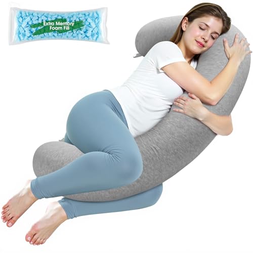 SweetSlubr Memory Foam Body Pillow Pregnancy Pillows for Sleeping Long Full Body Pillow for Adults C-Shaped Maternity Pillow Leg Pillow for Side Sleeper with Adjustable Firmness 47.2 x 9.8