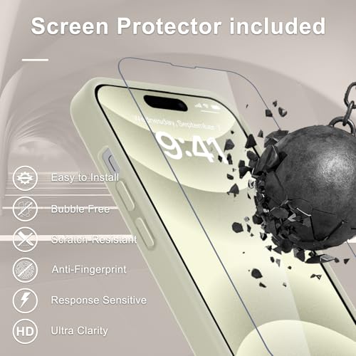 Image of YENAPOON for iPhone 14 Pro Max Case, Matte Magnetic Phone Cover [with 1 Screen Protector] [Support for MagSafe] [Shockproof Military Grade Protection] Translucent Frosted Back, Cream White