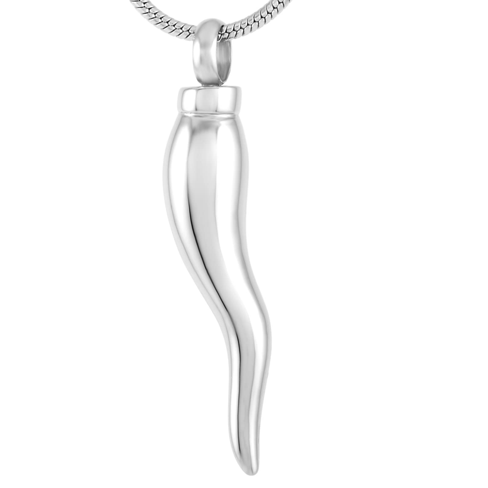 Horn Shape Cremation Ashes Necklace - 316L Stainless Steel Memorial Urn Jewelry With Fill Kit
