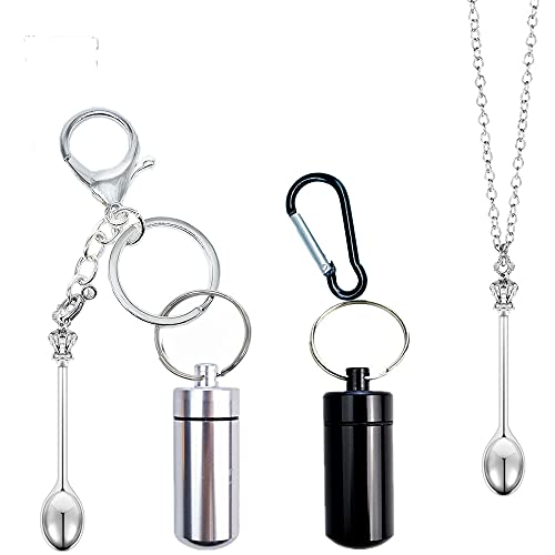 DISIWENE Keychain bottle with spoon [external spoon] Carabiner bottle with spoon [built-in telescopic spoon] Mini necklace spoon (2.11Ã—0.66)