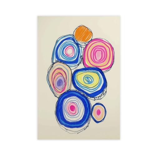 Art mural géométrique sur toile : grand poster de cercles abstraits colorés 61x91,4 cm