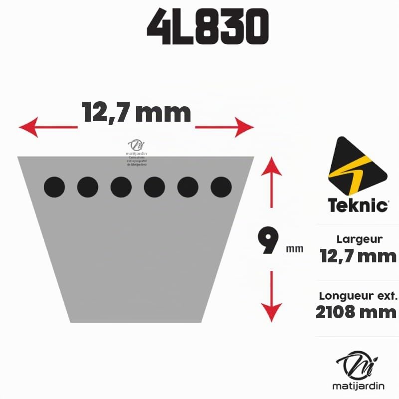 Matijardin - Courroie tondeuse 4L830 compatible avec Kevlar Trapézoïdale 12,7 mm x 2108 mm