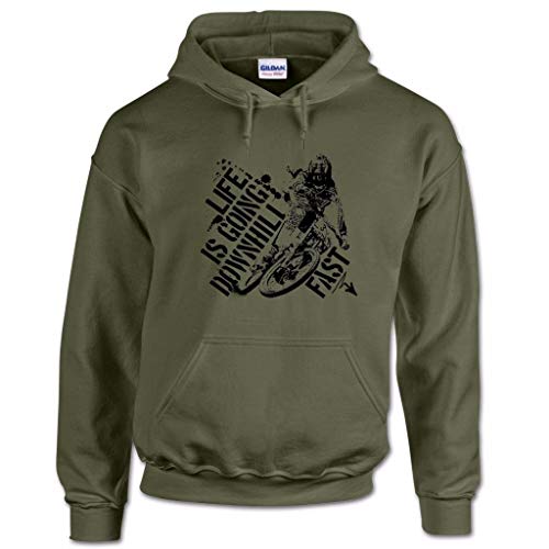 Bang Tidy Clothing Men's Life is Going Downhill Fast Mountain Biking MTB Bike Hoodie Military Green M