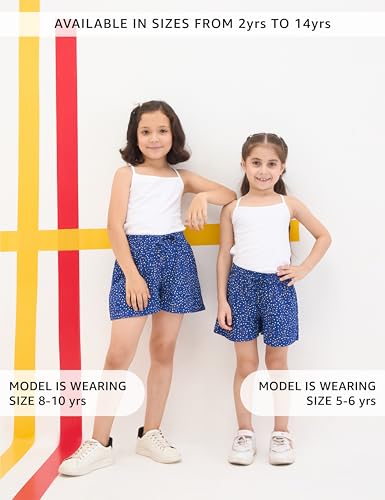 Image of Amazon Brand - Symbol Girls Flared Fit Printed Rayon Shorts | Elasticated Waistband | Age 2-14 Years