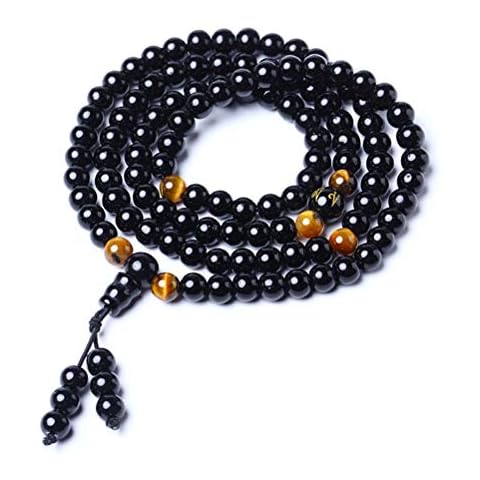 Wawogic Natural shiny obsidian bracelet, handmade rope jewelry, Tibetan Buddhist imitation crystal stone prayer necklace Cover