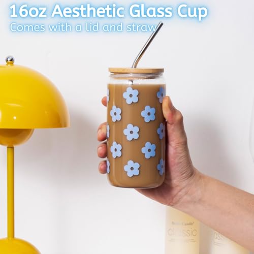 Image of JTEWB Birthday Gifts For Women, Teen Girl, Her, Happy Birthday Gift Box For Girl, Women, Sister, Daughter, Friends, Cute Daisy Aesthetic Glass Cups Gift Set 7pcs