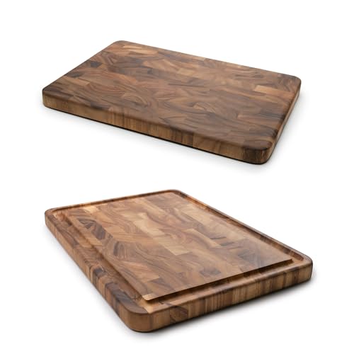 Image of Ironwood Gourmet Acacia Wood Cutting Board With & Without Juice Channel Set