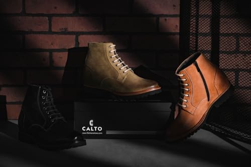 Image of CALTO Men's Invisible Height Increasing Elevator Shoes - Black Nubuck Leather Lace-up /Zip-up Casual Boots - 3.0 Inches Taller - K24401 - Size 6.5 D(M) US
