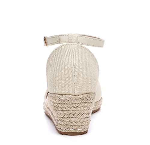 Image of Altxic Women's Closed Toe Canvas Ankle Strap Espadrilles Wedge Sandals