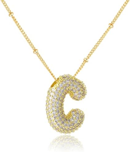 Balloon Initial Necklaces for Women, Bubble Letter Necklace 18K Gold Plated Dainty Alphabet Pendant Puffy Name Personalized Jewelry Gift