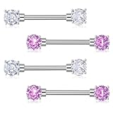 Josojoou 2 Pairs 14G Round Nipple Rings, Stainless Steel Circular Zircon Barbell Tongue Rings Set, Nipple Piercing Barbell Ring Jewelry for Women Men(16mm)