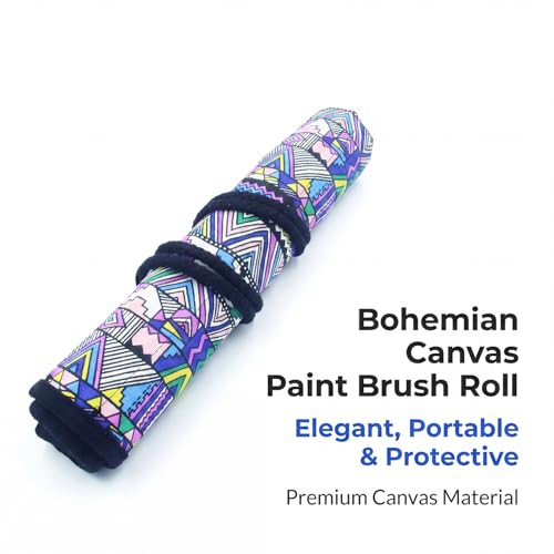 Image of 2 Pack Art Paint Brush Holder, Deluxe Bohemian Style Storage Organizer Roll-Up Case Bag with 20 Slot Pockets, Protects Artist Acrylic Oil Watercolor Paintbrushes(Bohemian)