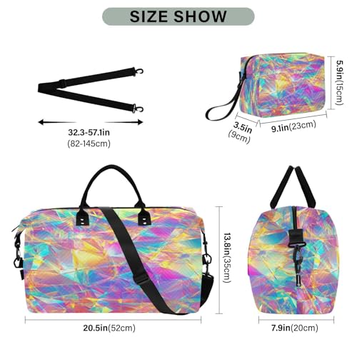 susiyo Rainbow Mixed Pattern Expandable Travel Duffle Bag, Large Weekender Overnight Bags and Adjustable Strap, Carry On Shoulder Tote Bag, Gym Duffel Bag with Toiletry Bags for Hospital3