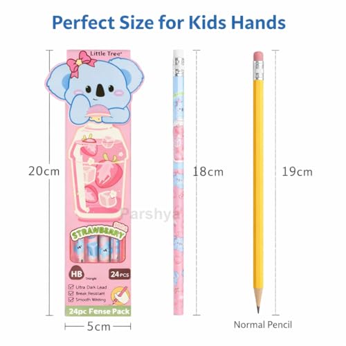 Image of KiddieWorld Cute Cartoon HB Pencils for Kids (24 PCS) with Storage Case, Dark Writing Break Resistant Lead, Triangle Grip School Pencils for Writing Drawing Homework Return Gift Set