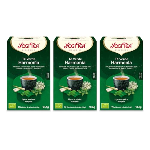 Yogi Tea - Té Verde Armonía - Infusión Ayurvédica - Mezcla de Té Verde con Hierba Limón y Menta - Pack de 3x17 bolsitas (51 bolsitas en total)