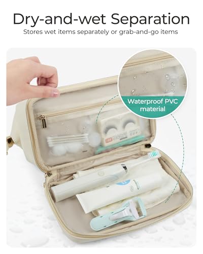 BAGSMART Travel Makeup Bag, PU Leather Waterproof Cosmetic Bags Makeup Bags for Women, Large Capacity Make up Bag, Wide-open Makeup Pouch for Travel Essentials, Bottles, Brushes (Black)4