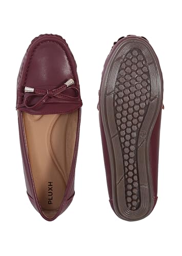 Image of Pluxh Women's Bow Detail Ballet Flats | Soft Cushioned Comfort Shoes | Lightweight Slip-On Footwear | Flexible Anti-Slip Sole | Office Flats