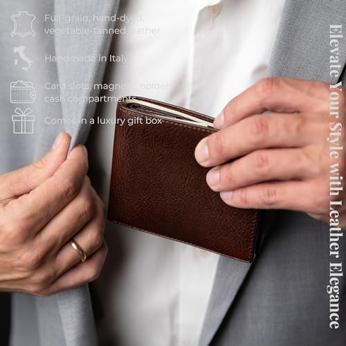 Image of Time Resistance Leather Men's Wallet - Minimalist Wallet Design with Credit Card Holder, Magnetic Coin Holder, and Cash Slots (Brown)