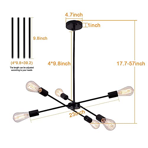 Tynewrgy Black Sputnik Chandelier 6 Lights,Modern Industrial Ceiling Light,Mid Century Vintage Contemporary Pendant Dining Room Lighting Fixtures Hanging #TOP5