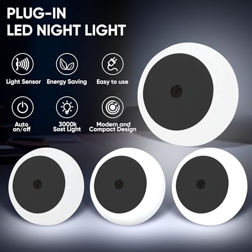 Image of LED Night Light, Night Lights Plug into Wall 4-Pack, Auto Dusk to Dawn Sensor Night Lamp Night Light for Bedroom, Bathroom, Hallway Stairs Cool White