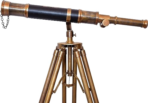 Vintage Marine Navy Solid Brass Telescope Antique Brass Telescope Nautical Style Wooden/Brass Tripod Adjustable Tripod Stand