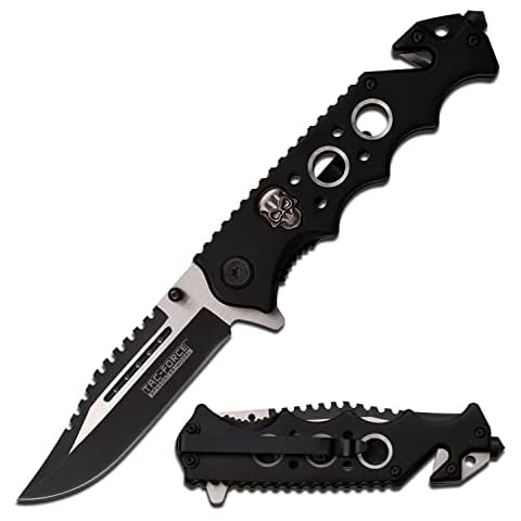 TAC FORCE Spring Assist - 3.5" Black/Silver Skull TF-809BK Cover