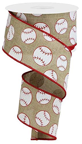 Sports Glitter Wired Ribbon - 10 Yards (Baseball, Light Beige, 2.5