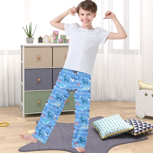 Boy's Pj Pants Playful Whale Shark Fish Lounge Bottoms Elastic Kids Sweatpants Joggers with Pockets Size 6-144