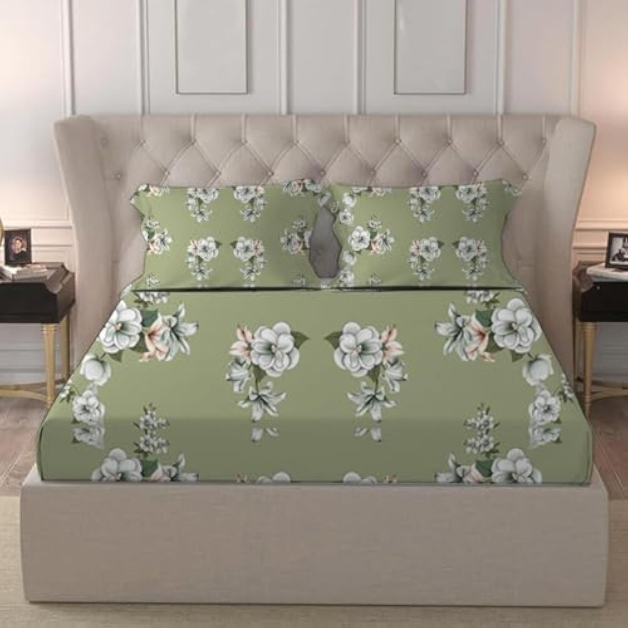Double Bedsheet with Pillow Covers, Cotton Feel, Green