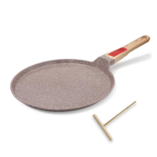 RANX INGST Poêle à Crêpes en Céramique 25 cm - Crêpière avec Poignée Amovible Marron