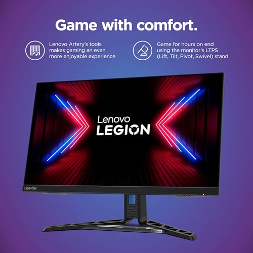 Image of Lenovo Legion R27q-30 Gaming Monitor, 27 inch QHD Display, 180Hz, 0.5ms Response, AMD FreeSync Premium, Lift /Tilt /Pivot /Swivel Stand, HDMI 2.1 and DisplayPort 1.4, 350 nits, Raven Black