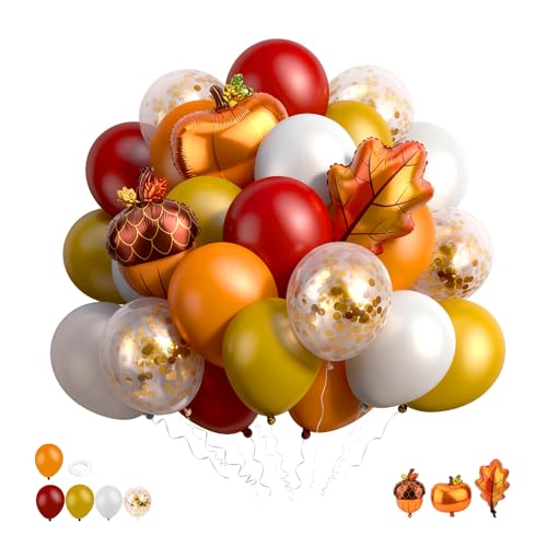 Norbiariz 53 Pcs Thanksgiving Fall Balloons Set with Pumpkin Pine Cones and Maple Leaf Foil Balloon for Thanksgiving Birthday New Year Party Decorations and Supplies