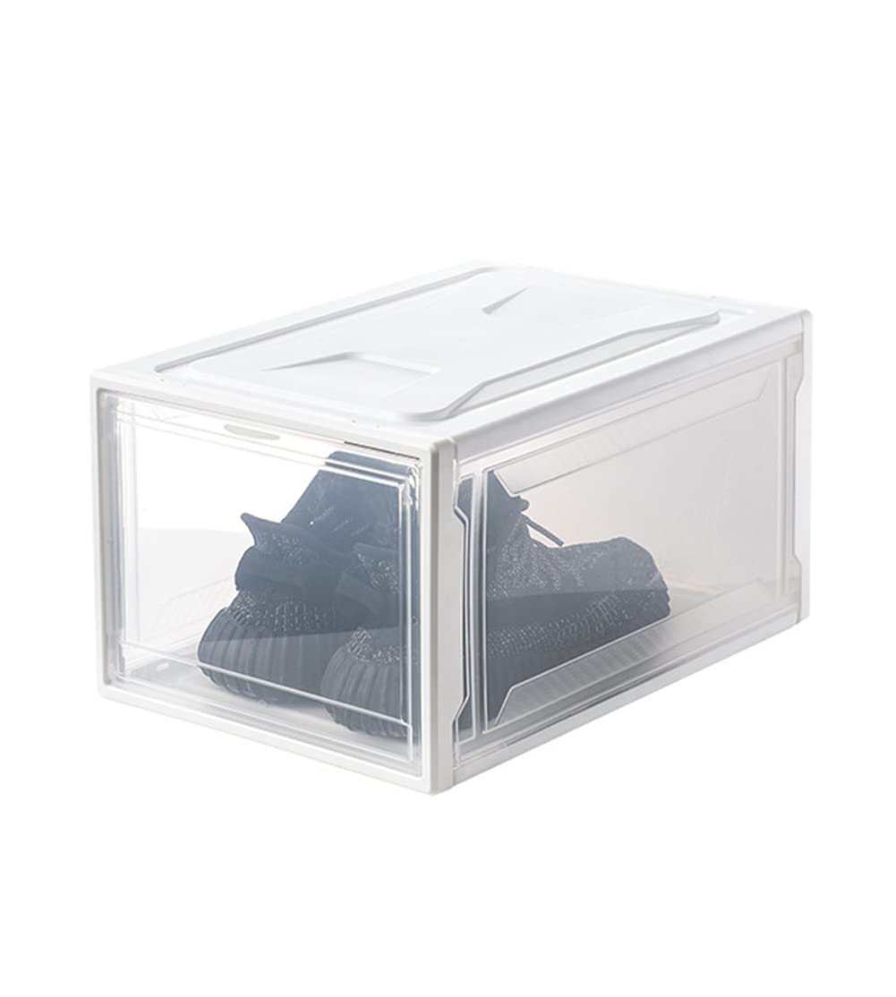 Naocca Shoe Storage Boxes Plastic Stackable 6 Pack Shoe Organizer for Closet, Space Saving Shoe Holder Sneaker Containers Bins for Entryway Drop Front Cubby, Fit up to Women's Size 12 White