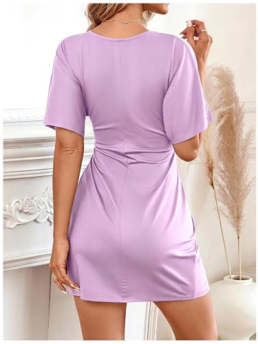 Image of Floerns Women's Deep V Neck Twisted Plunging High Slit Mini Party Dress
