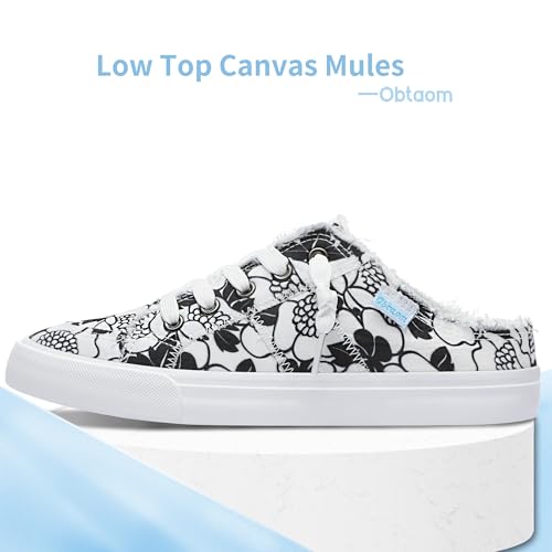 Image of Obtaom Women Canvas Mules Memory Foam Clipper Fashion Sneakers Comfortable Slip-On Mule Backless Holiday Shoes