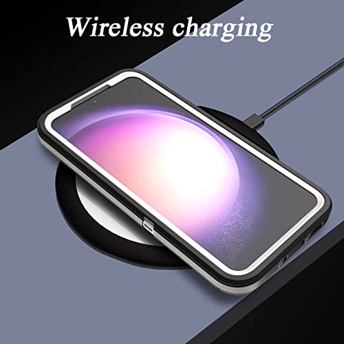 Ymhxcy Galaxy S23 Case With Self Healing Flexible Tpu Film[2 Pack] And Lens Protective Film[2 Pack],3-In-1 Heavy Protection Cover For Samsung Galaxy S23 （6.1“）-Black And Grey #TOP6