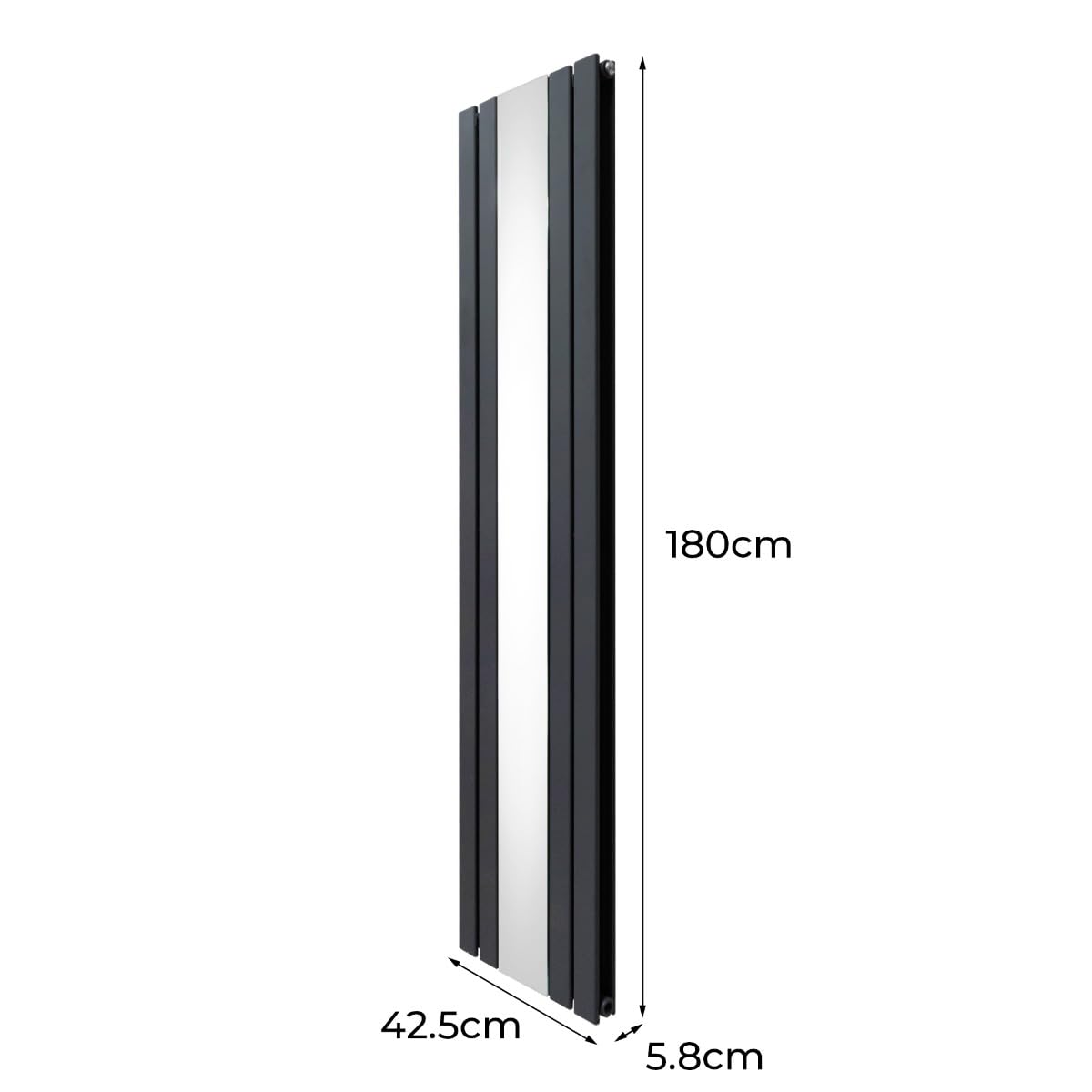 Radiador Plano con Espejo y Válvulas Cromadas TVR | 1800 mm x 425 mm | Gris Antracita | Doble Columna | Acero al Carbono | Kit Fijación con Soportes y Cepillo de Limpieza GRATIS | Garantía 15 años
