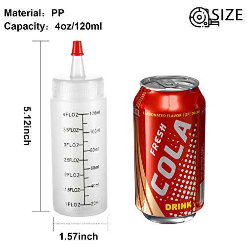 Condiment Squeeze Bottles, OAMCEG 22-Pack 4oz Durable Plastic Squeeze Squirt Bottle with Red Tip Cap and Discrete Measurements - for Ketchup, BBQ, Sauces, Syrup, Condiments, Dressings, Paint, and More