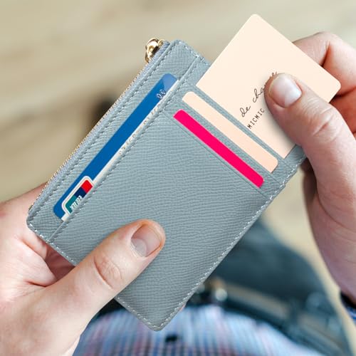 Image of Slim Minimalist RFID Blocking Leather Wallets Credit Card Holder Case Money Clip Pocket Wallet Coin Purse Keychain Travel Clutch Handbag Pocket Pouch Holster Gifts for Women Men (Blue)