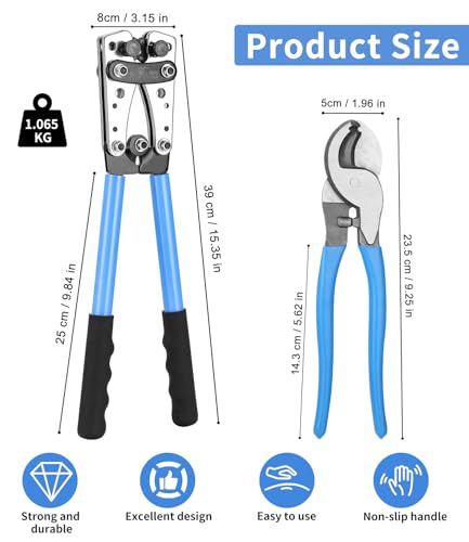 Crimpzange Kabelschuhe 16mm2 Kabelschuh Zange 10–1/0 Kabelschuhe 16 Mm2 Crimpzange 6/10/16/25/35/50 Mm² Mit 120 Stück Kupferringklemmen Und Schrumpfschläuche